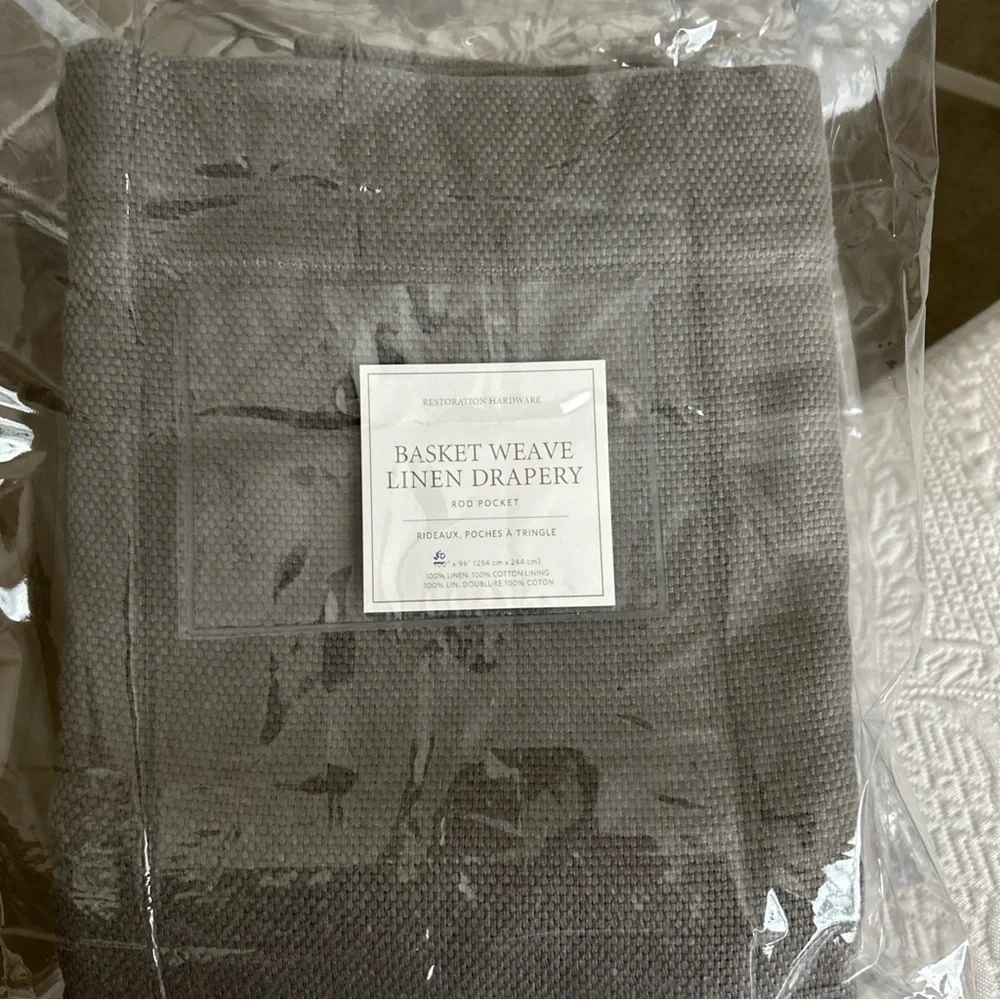 Restoration Hardware FOG Gray Basket Weave Linen Drapery
